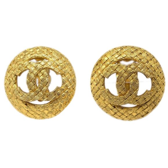 Chanel Button Earrings Gold Clip-On 29 131689 - Picture 1 of 4